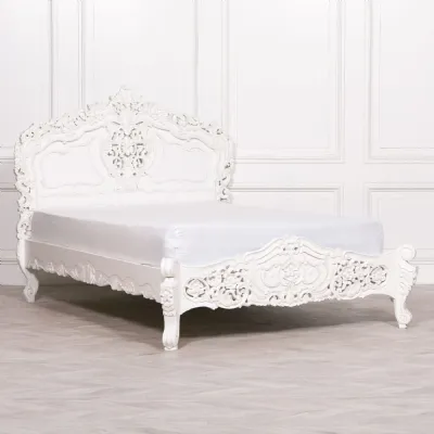 White Mahogany 5ft King Size Bed Rococo Designed