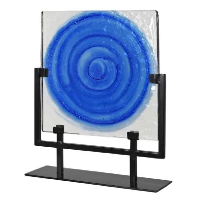 Blue Square Glass Plate On Stand Decoration