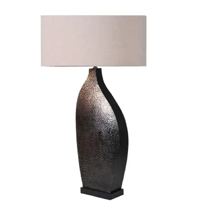 Curved Bronze Effect Table Lamp with Linen Shade
