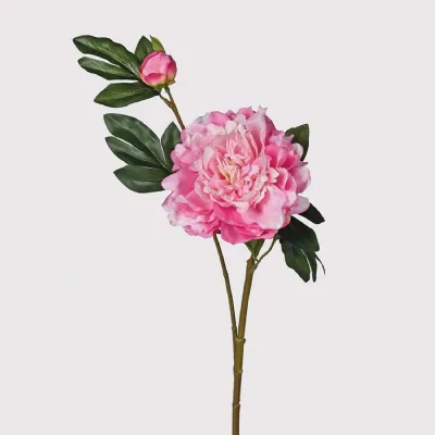 Pink Peony Spray with Leaves