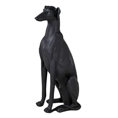 Sitting Matt Black Lurcher Ornament