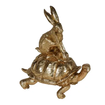 Gold Hare and Tortoise Ornament