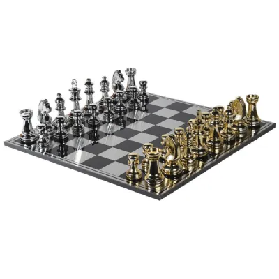 Oversized Silver And Gold Chess Set
