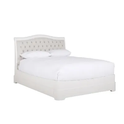 White Painted Linen Upholstered 6ft Super King Size Bed with Curved Headboard