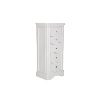 White Wooden 5 Drawer Tall Chest with Silver Handles