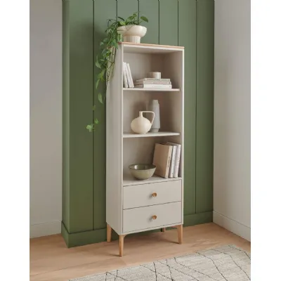 Taupe and Oak Wood Bookcase Shelving Unit