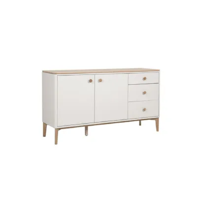 Scandi Taupe and Oak Large 2 Door 3 Drawer Sideboard
