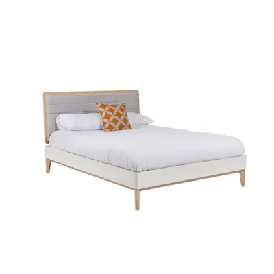 Taupe Oak Double Bed with Upholstered Headboard