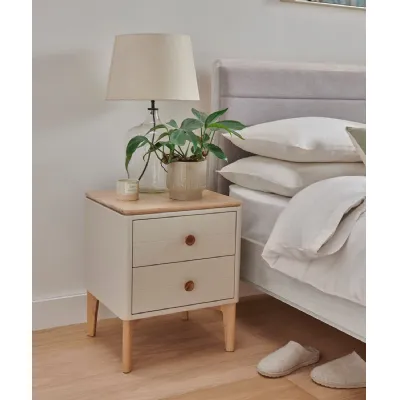Modern Taupe Wooden Small 2 Drawer Bedside Cabinet