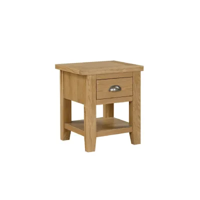 Natural Oak 1 Drawer Small Lamp Table with Shelf