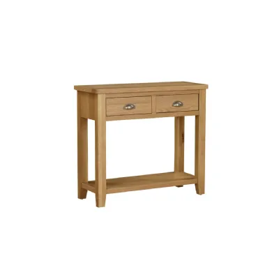 Natural Oak 2 Drawer Console Table with Shelf