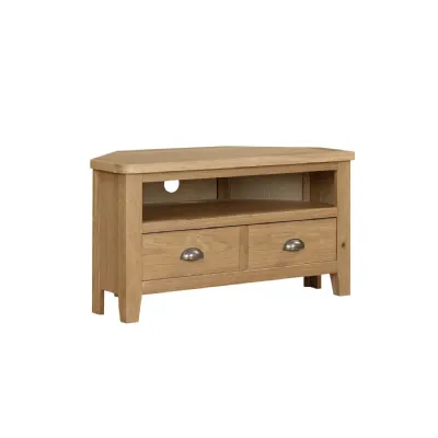 Natural Oak 2 Drawer Corner TV Media Entertainment Unit