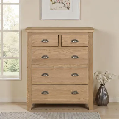 Natural Oak Tall 2 Over 3 Chest of Drawers