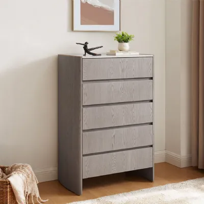 Greige Oak Sintered Stone Top Tall Chest of 5 Drawers