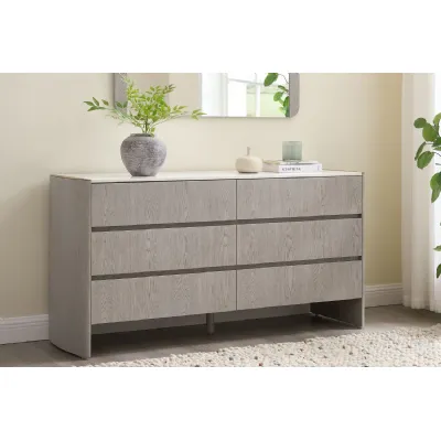 Washed Oak Elm Dressing Chest of 6 Drawers Stone Top