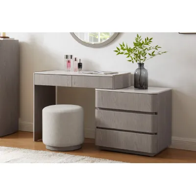 Greige Washed Oak Dressing Table with Chest of 5 Drawers