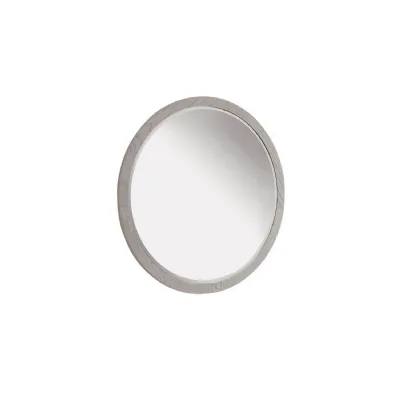 Greige Washed Oak Round Wall Mirror
