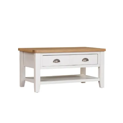 Cashmere Wooden 2 Drawer Coffee Table Oak Top with Shelf