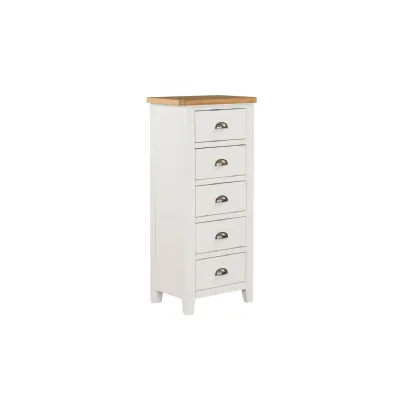 Cashmere Wooden 5 Drawer Narrow Tallboy with Oak Top
