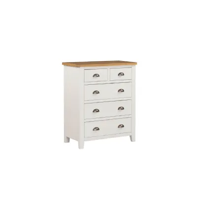 Cashmere Wooden Tall Chest of 5 Drawers Oak Top