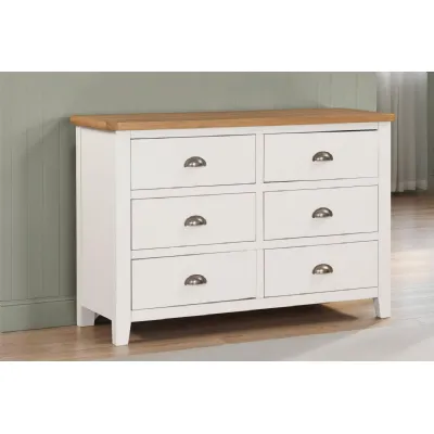 Cashmere Wooden 6 Drawer Dressing Chest with Oak Top