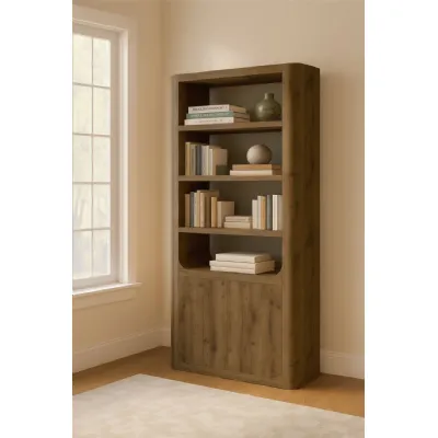 Cashew Rustic Oak Tall Bookcase Cabinet