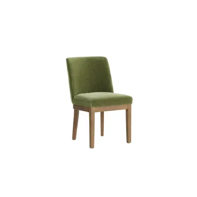 Green Fabric Dining Chair with Solid Wooden Legs