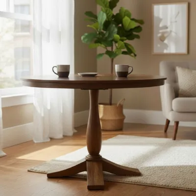 Traditional Natural Mango Wood Small Round 2 Seater Dining Table