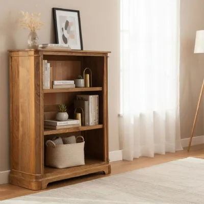 Traditional Mango Wood Medium Bookcase with 2 Shelves