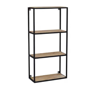 Industrial Solid Wood and Metal 4 Tier Wall Shelf