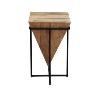 Industrial Mango Wood Large Side Table with Black Metal Frame