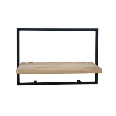 Industrial Oak Wall Shelf Set with Black Metal Frame
