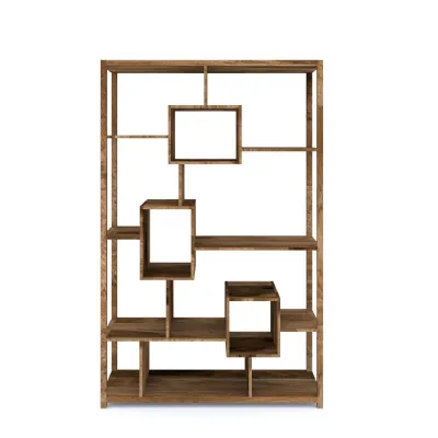 Modern Natural Mango Wood Geometric Bookcase with Open Frame Shelving