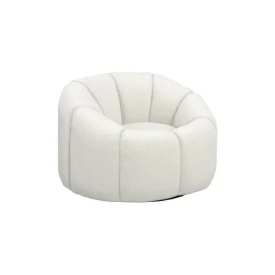 Retro Curved Ivory Boucle Upholstered Swivel Accent Chair