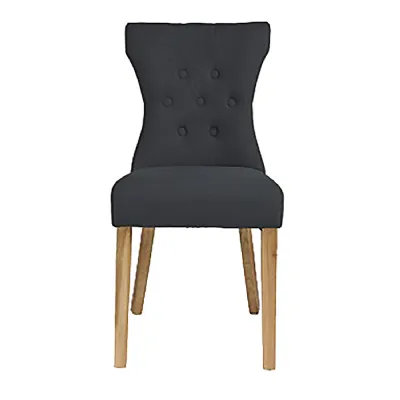 Grey Linen Upholstered Dining Chair with Oak Wood Legs