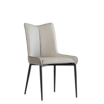 Light Grey Leather Effect Dining Chair with Piping Detail