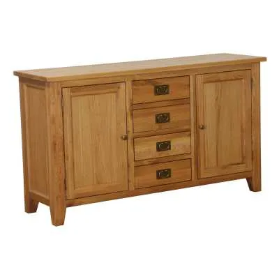 Modern Oak 4 Drawer 2 Door Buffet Sideboard Storage Unit With Metal Handles