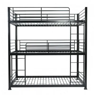 No Bolts Black Metal 3 Tier Triple Bunk Bed