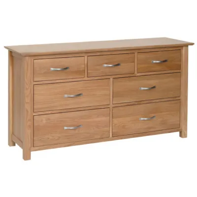 Lacquered Wide Oak 3 Over 4 Wide Chest of Drawers