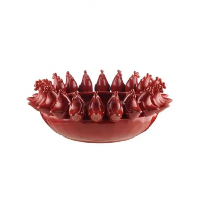 Multi Red Rooster Chicken Ceramic Bowl