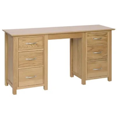 Lacquered Oak 6 Drawer Double Pedestal Dressing Table