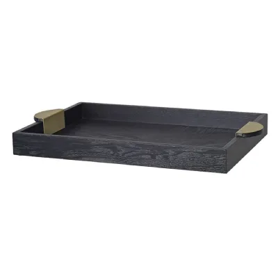 Black Wooden Tray with Gold Handle