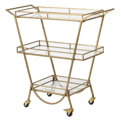 Gold and Glass 3 Tier Serving Trolley