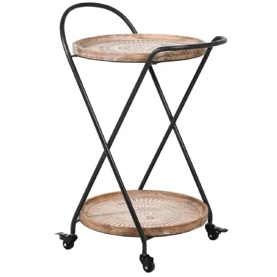 Brown and White Pattern Round 2 Tier Drinks Trolley