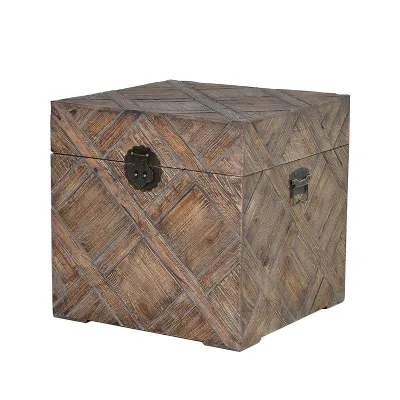 Lockable Carved Effect Square Storage Trunk Chest