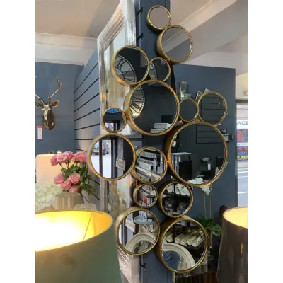 Art Deco Vintage Gold Finish 15 Circles Wall Mirror 103 x 61cm