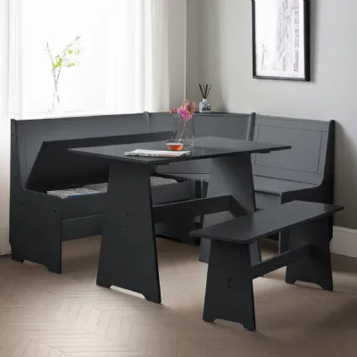 Black Painted Corner Dining Set with High Back Storage Benches