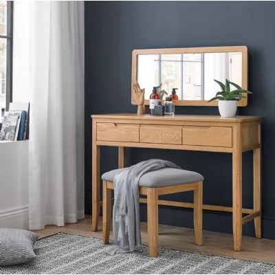 Scandi Style Natural Solid Oak Stool with Light Grey Seat