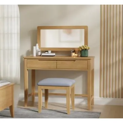 Traditional Style Natural Solid Oak Wood 2 Drawer Dressing Table