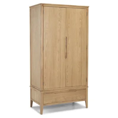 Modern Solid Oak 2 Door Double Wardrobe with Storage Drawer